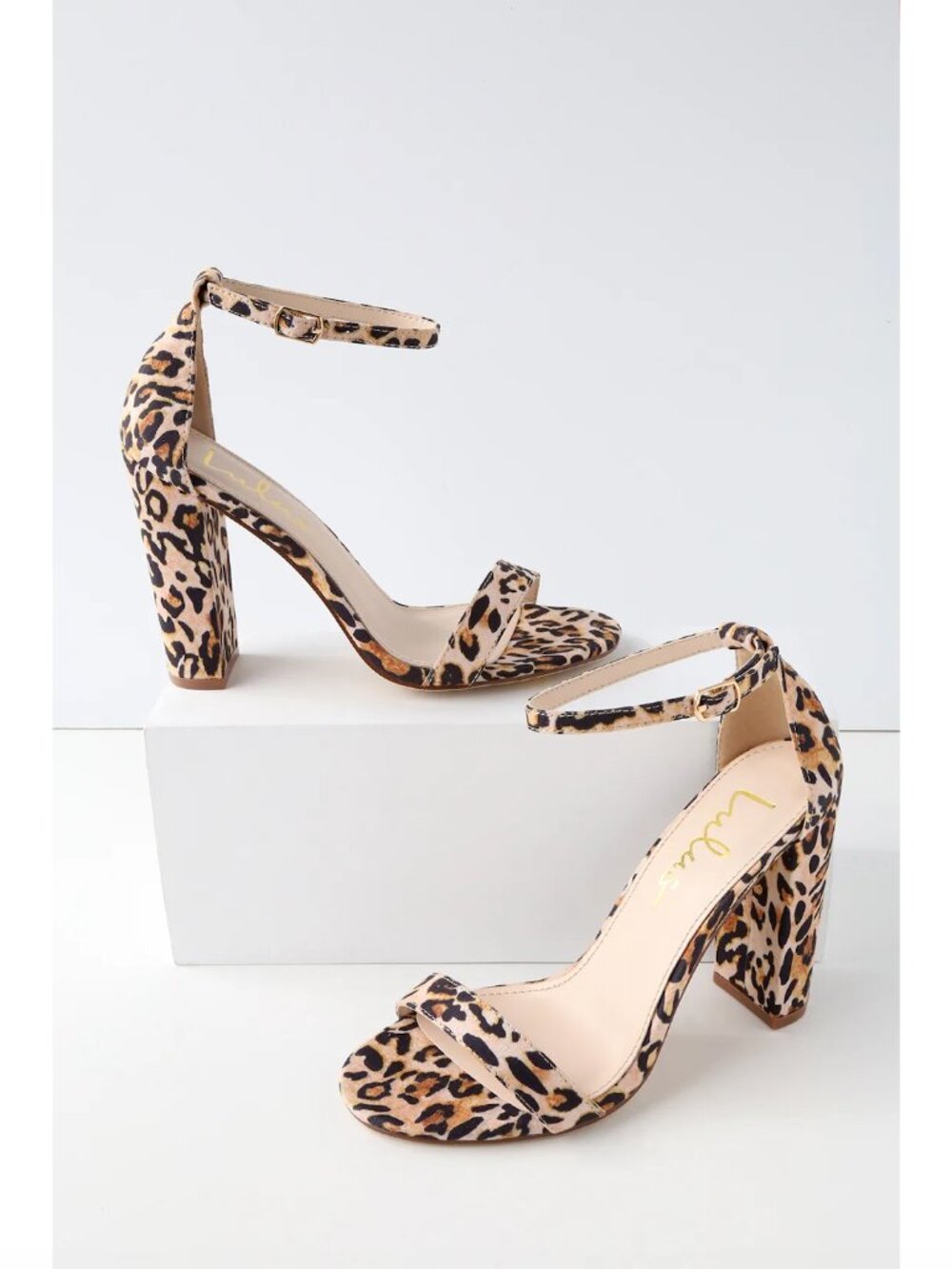 Lulus Taylor Leopard Suede Ankle Strap Heels Beige - Size 7.5